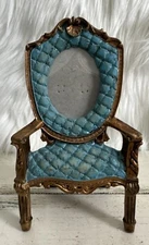 VTG Victorian Armchair Shaped Photo Frame 3D Design Blue Gold Ornate Mini