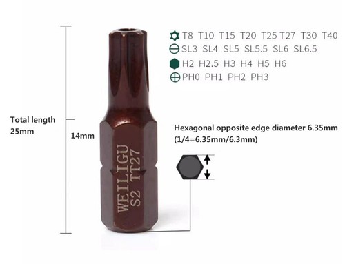 1/4 hexagonal shank magnetic drill bit cross slot Torx screwdriver head S2 steel - Picture 5 of 29