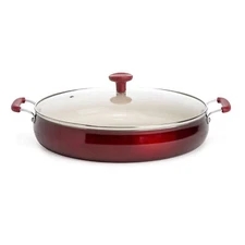 Ceramic 13" Non-Stick Aluminum Centerpiece Sauté Pan with Glass Lid, Red