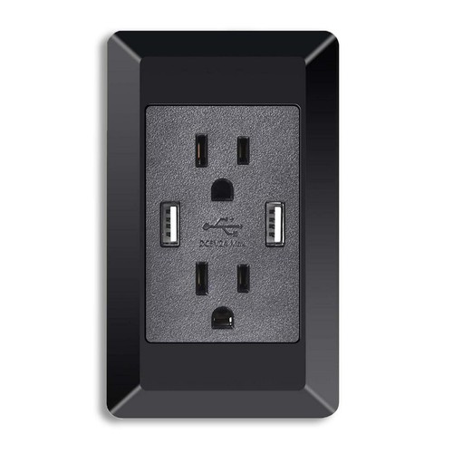 Black Simple Wall Receptacle Rechargeable for Phone IPad Easy Install w/ Cover