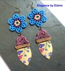 Blue Flowers Yellow Drops Handmade Beaded Earrings drop dangle OOAK Brass — photo 1