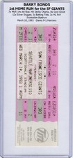 Barry Bonds HR #1 VERY 1st HR for S.F. GIANTS FRANCHISE 3/10/1993 Full Ticket