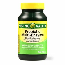 Spring Valley Probiotic Multi-Enzyme Digestive Formula Tablets 200 Ct Exp 04/25