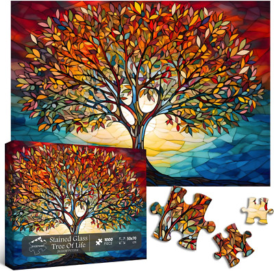 Stained Glass Puzzle for Adults 1000 Piece, Tree of Life Puzzles, Impossible Har