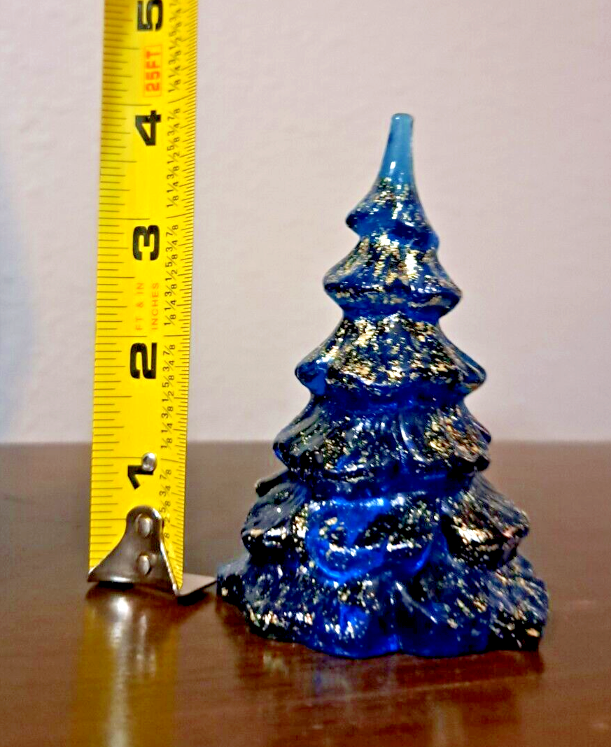 FENTON CHRISTMAS TREE 4 INCH INDIGO BLUE WITH GLITTER IOB eBay