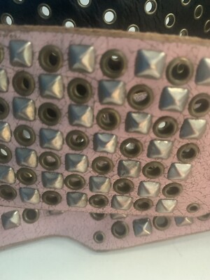 Baltazar Pyramid & Grommet Studded Pink Leather Distressed  display picture 3