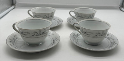 Harmony House Platinum Garland Vintage Teacups & Saucers Set Of 4 Fine China Tea