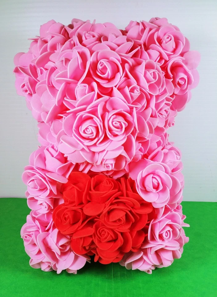 Rosa Rosa com Coração Vermelho TEDDY BEAR com Vitrine Presente para Dia dos Namorados, 9" - Imagem 2 de 4