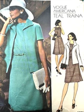 Vintage VOGUE Americana TEAL TRAINA A-Line Dress Pattern Jacket VOGUE 1073 Sz16