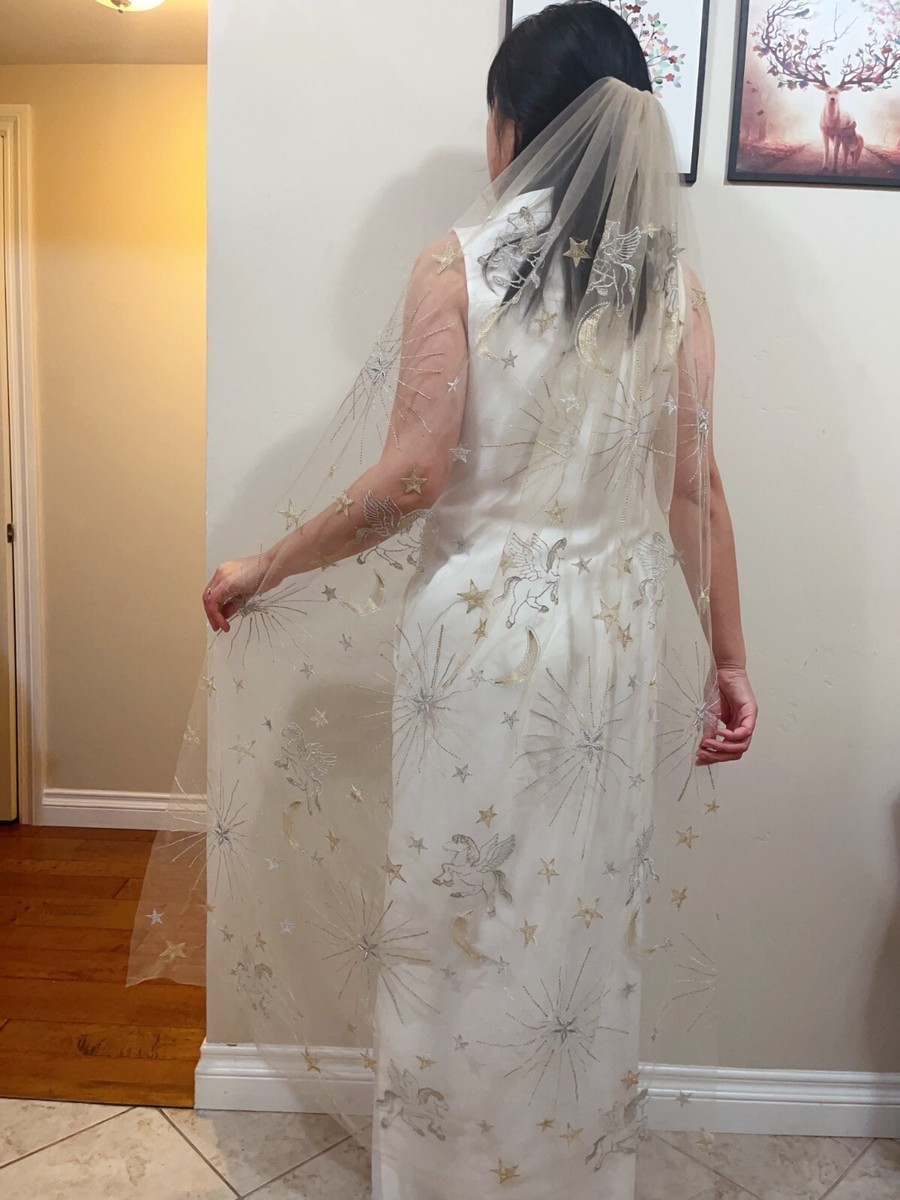 Wedding Veil Bright gold star Glitter champagne Wedding Veil Stunning  embroidere | eBay