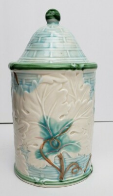 Bordeaux by Shafford Canister Tea Caddy Blue Green Leaves 