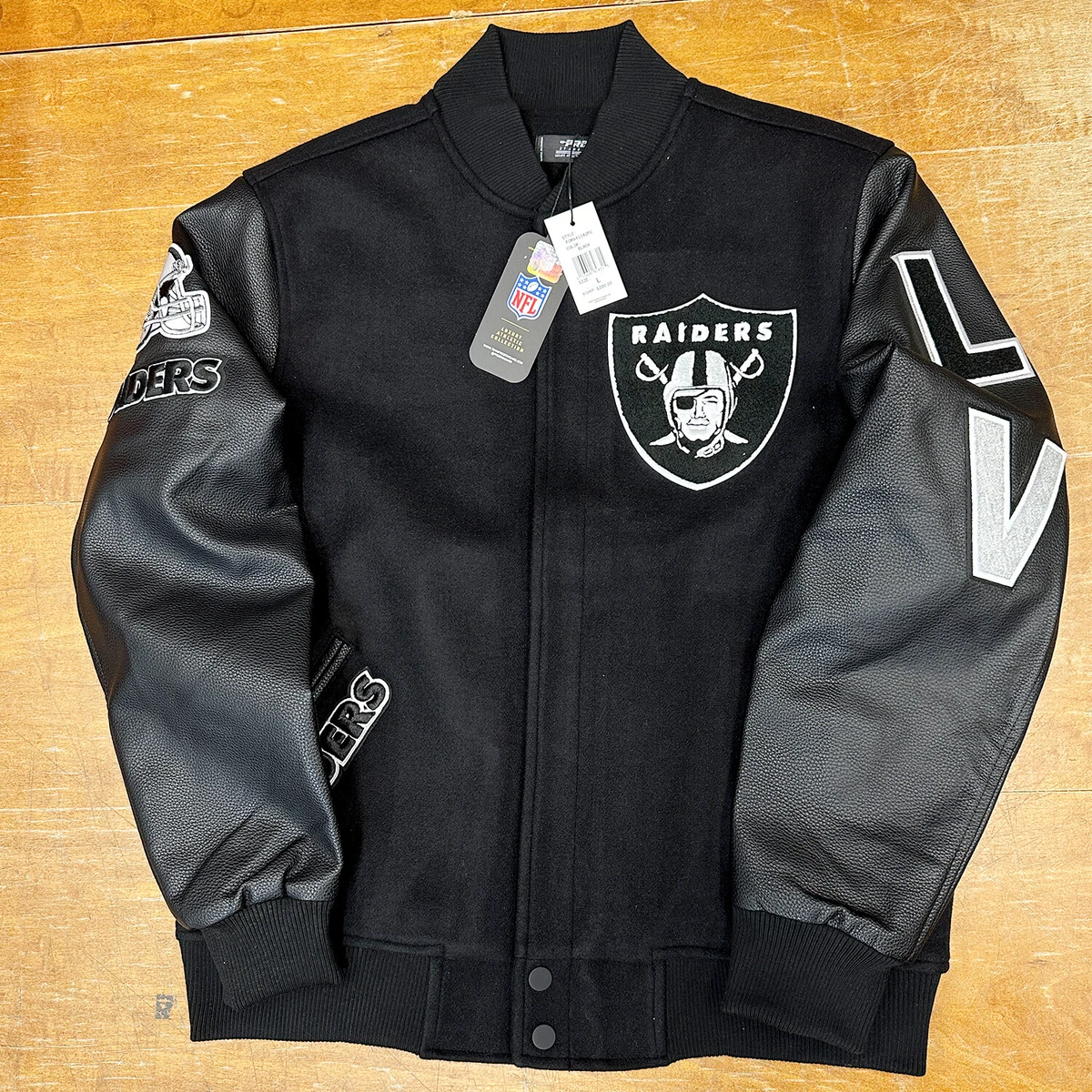 *NEW* Men Pro Standard Las Vegas Raiders Varsity Jacket Triple Black  (FOR641142)