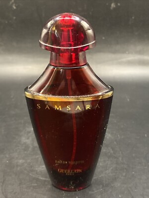 Guerlain Samsara Ruby Glass Gold Colored Trim Empty Perfume Bottle With Lid