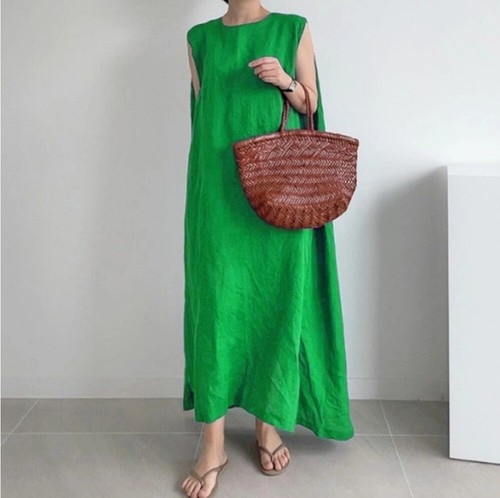 Women's Cotton Linen Tunic Shirt Sleeveless Sundress Summer Casual Tank Dress - Picture 2 of 26