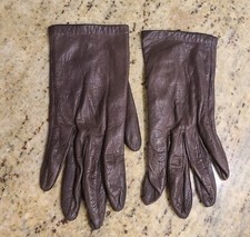 Vintage Womens Size S 6.5 Brown Soft Kid Leather Silk Lined 8" Short Gloves