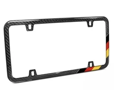 Real Black Carbon Fiber German Flag Sports Stripe Slim License Plate Frame