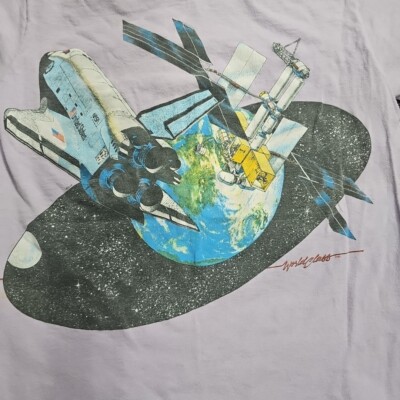 Vtg 80s Space Shuttle World Class Spc Team Single Stich Shirt Small Purple Stain