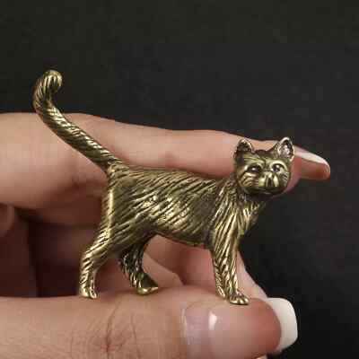 Brass Cat Kitten Figurine Statue Ornament Animals Home Desktop Decorations Toys