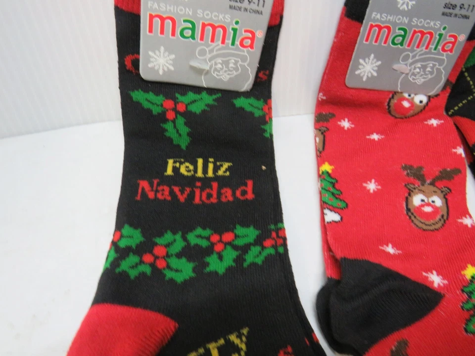 Christmas Mamia Size 9-11 Socks Holiday Feliz Navidad 3 pairs NWT - Image 2 of 4