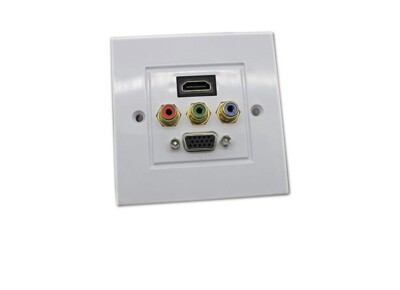 HDMI VGA 3 RCA Ports Square Wall Socket Faceplate Panel White
