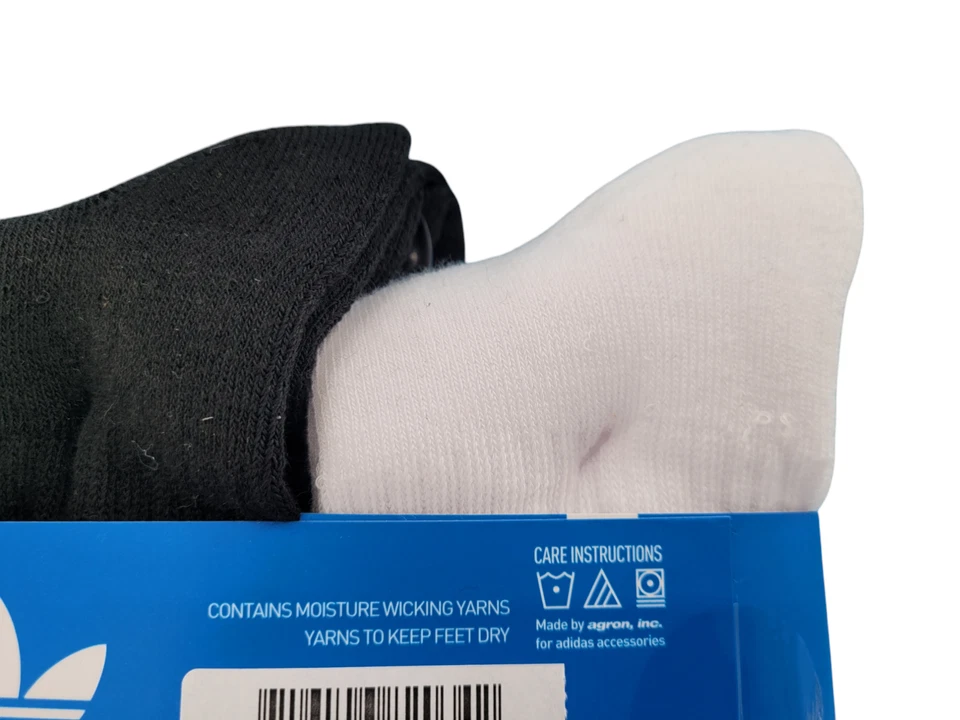 adidas Youth Originals Trefoil 6-Pack Crew Socks Size L (3Y-9) White/Black NEW - Image 3 of 4