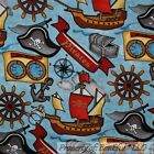 BonEful Fabric Cotton Quilt American Pirate Kid Sail Boat Flag Skull Hat L Scrap
