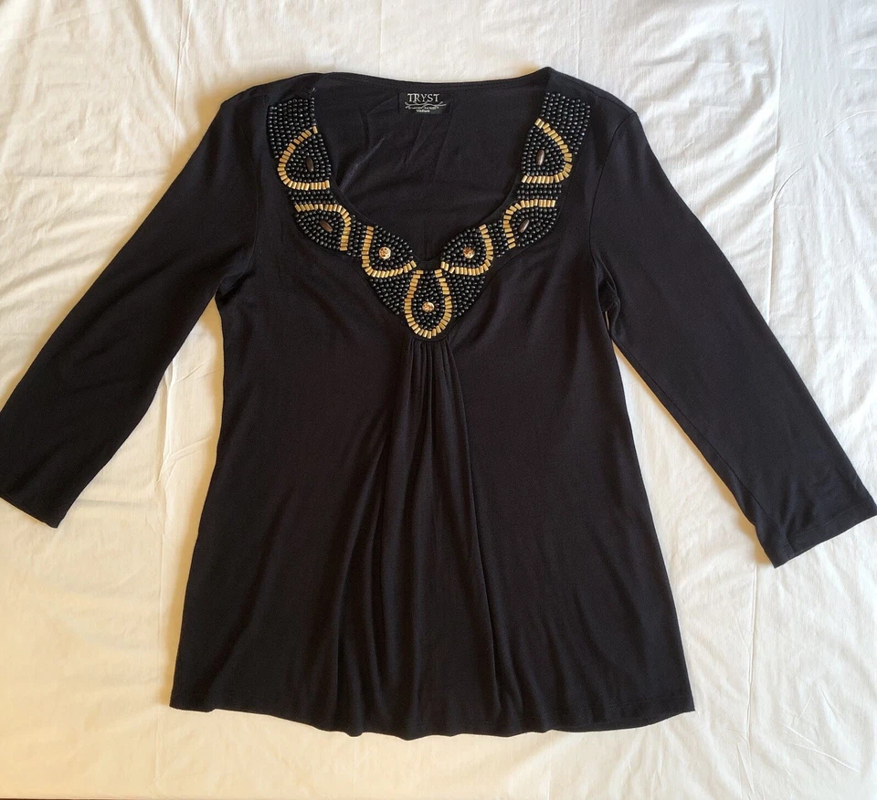 Top de mujer Tryst negro con cuentas manga 3/4 talla M Foto 4 de 4