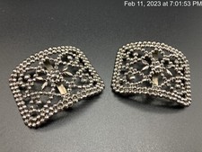 Antique Cut Steel Shoe Buckles Individually Mounted France Paris signed Pair LOT