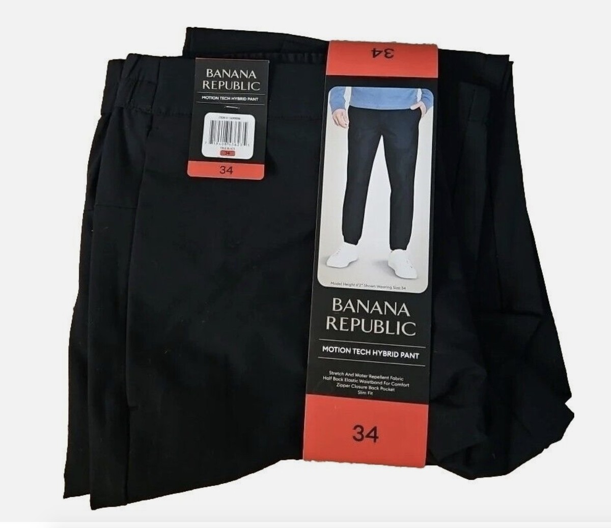 New Banana Republic Men's Motion Tech Hybrid Pant Slim Fit Water Repellent  Black
