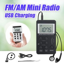 FM/AM Mini Radio Pocket Receiver Portable Digital LCD Stereo Earphone Set USB AU
