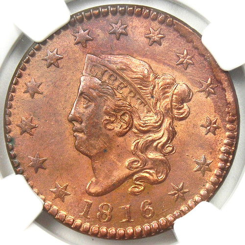 1816 Coronet Matron Large Cent 1C Coin. Certified Ngc Uncirculated Detail Unc Ms