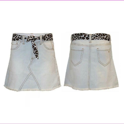 Tractr Kids Girls Stretch Light Wash Denim Weathered Hem Skort Skirt Shorts - Picture 3 of 3
