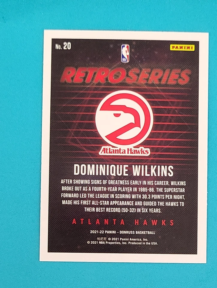 2019-20 Donruss Retro Series Press Proof #1 Dominique Wilkins BASKETBALL Card W9 - Image 2 of 2