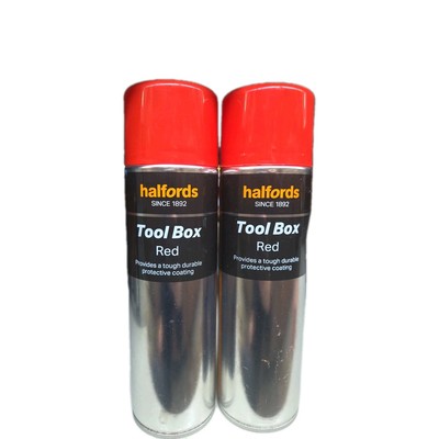 WERKZEUGKASTEN ROT SPRÜHFARBE WEISS 500ML DOSEN HALFORDS x2