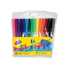 16 Fibre Tip Colouring Pens Assorted Colours Safe Non-Toxic Kids Arts Crafts