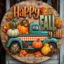 Happy Fall Harvest Door Sign, Turkey, Thanksgiving, Autumn Pumpkin, Scarecrow