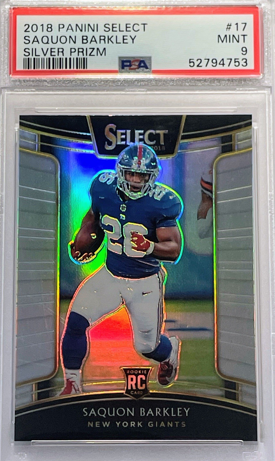 2018 Saquon Barkley Panini Select Silver Prizm Rookie RC #17 PSA 9