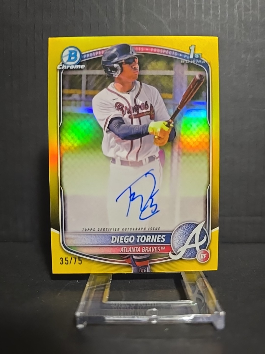 2025 Bowman Chrome Diego Tornes Autograph /75 Yellow Ref. 1st Bowman Atl Braves