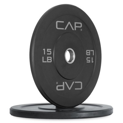 CAP Barbell Economy Olympic Bumper Plate Set, Black, 15 lb Pair with Gray Logo