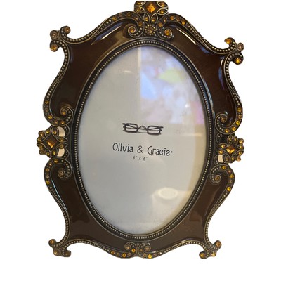 Olivia And Gracie Rhinestone Enamel 4 X 6  Picture Frame. NWOT Brown Oval