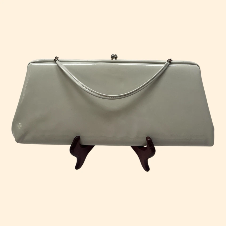 Bolso de mano 1960 H L EE. UU. charol blanco perla doble cambio interior moneda de colección Foto 2 de 4