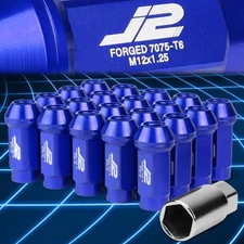 J2 Engineering 7075 Aluminum M12 x 1.25 25mm OD/50mm 20x Lug Nuts + 1x Key Blue