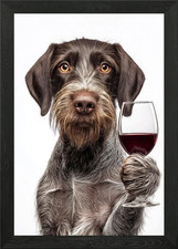 German Wirehaired Pointer dog with  Framed Wall Art Poster Canvas Print Picture