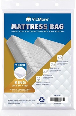 2 Pack King Mattress Bags for Moving, Storage & Disposal   Clear Heavy-Duty 