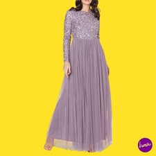 MAYA DELUXE Women's Embellished Long Sleeve Maxi Dress, Moody Lilac, UK 6