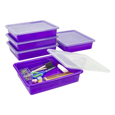 Letter Size Flat Storage Tray   Organizer Bin with Non-Snap Lid for Classroom...