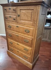 Antique Oak Highboy Dresser ornate carvings 6 drawer & Hatbox bureau 1900's