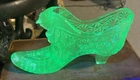 Vintage Fenton Hobnail Cat Head Slipper  UV Glow Uranium Glass
