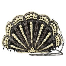 Mary Frances Ocean of Pearls Shell Crossbody Handbag Black Silver Bag Purse NEW