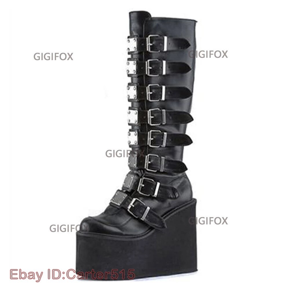 Gothic Style Cool Punk Calf Motorcycle Boots Comfy Flat Platform Heels Shoes image 9